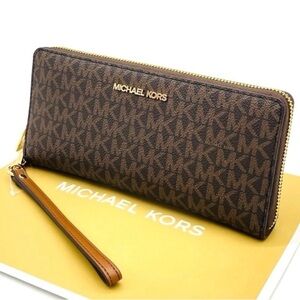 Michael Kors Large Continental Wallet Wristlet Brown/Gold